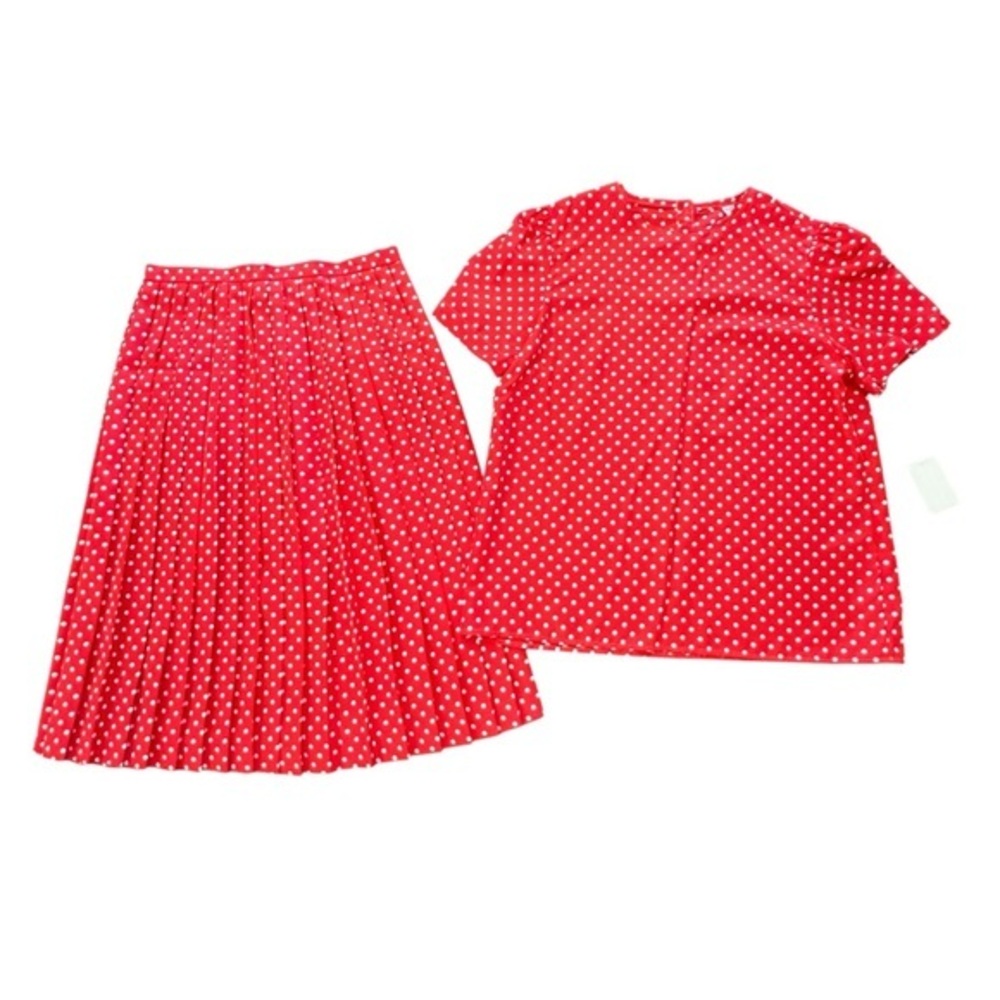 VTG Herbert Grossman Red Polka Dot‎ 2pc Top Pleated Skirt Set Size 12 NWT Summer
